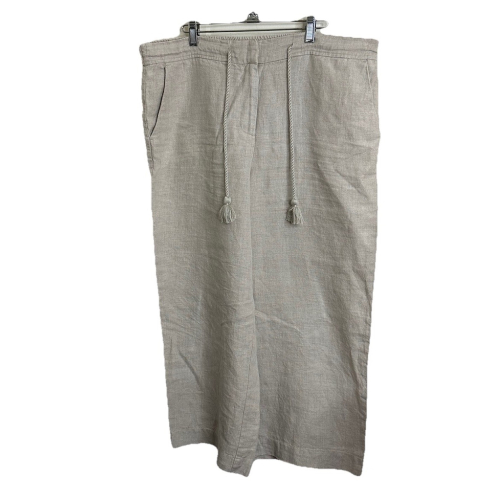 Talbots‎ Linen Cropped Pants Womens Size 16 Beige Drawstring Wide Leg Lagenlook